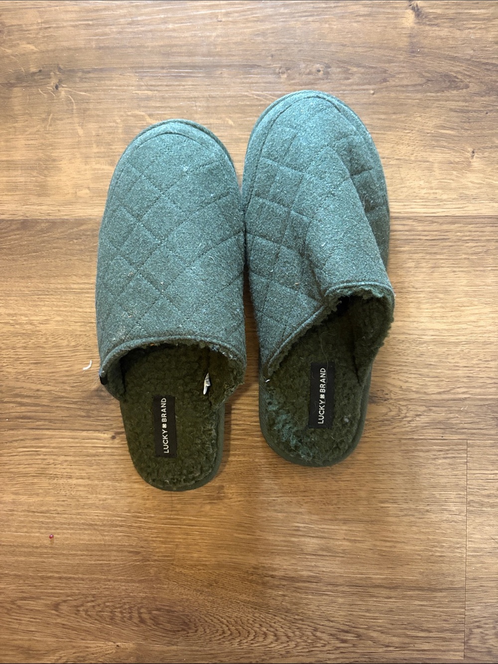 Lucky Brand Quilted Dark Green Sherpa-Lined Slippers